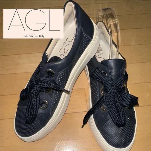 AGL Shoes - Like NEW AGL Perforated Platform Blue Leather Sneaker,38, CB2378